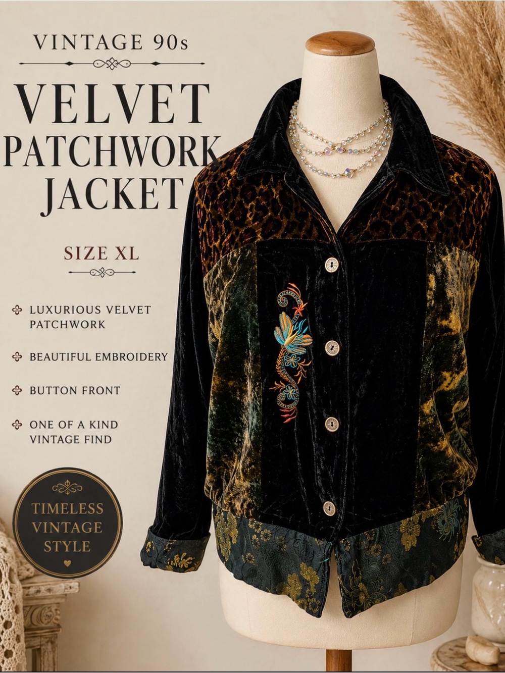 Vintage Velvet Patchwork Jacket - Black & Brown